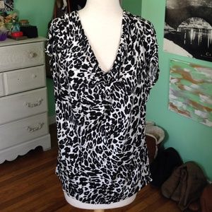 Printed cowl neck top