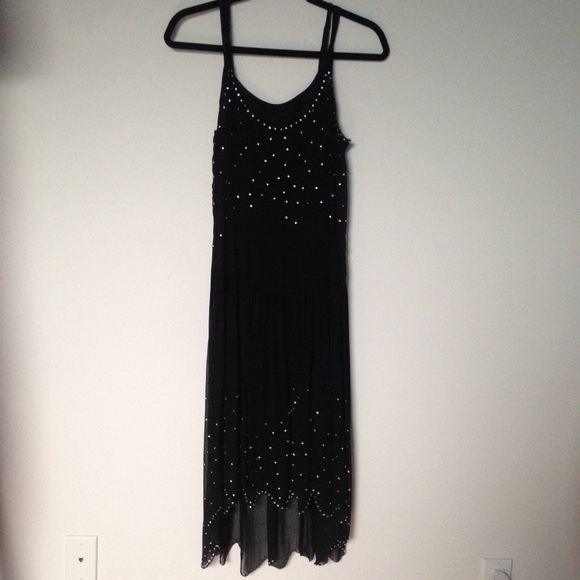 Black High-low chiffon, studded dress. - Picture 4 of 4