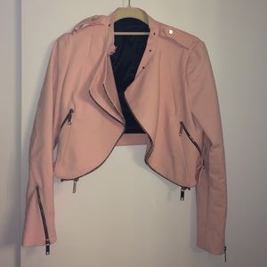 Pink cropped moto jacket