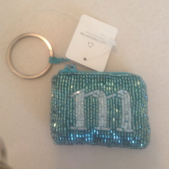 Liz Claiborne "M" beaded change purse/keychain