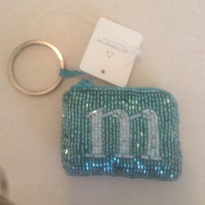 Liz Claiborne "M" beaded change purse/keychain