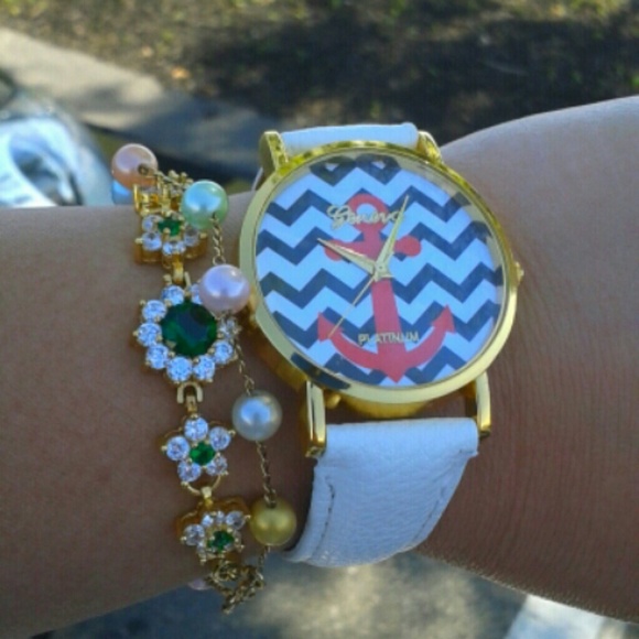 It's Here!! Anchor Chevron Watch In White - Picture 2 of 4