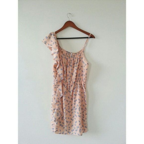 Peach thin strap dress with birds