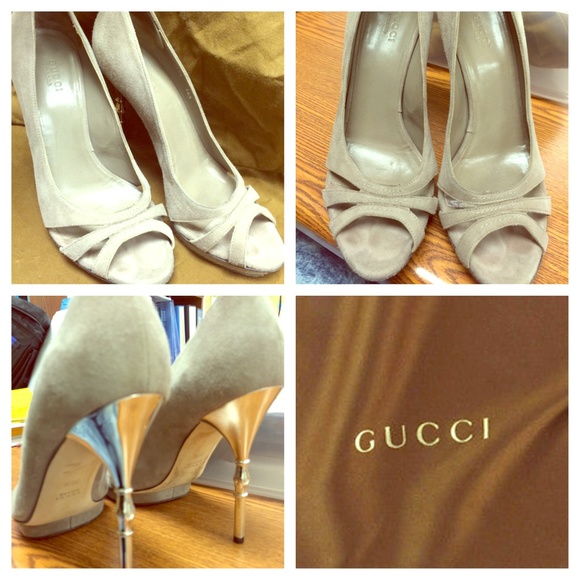 Authentic Gucci Sandals with funky metallic heel.