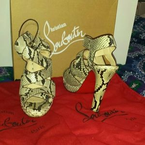 Platform strappy sandals, python skin louboutin