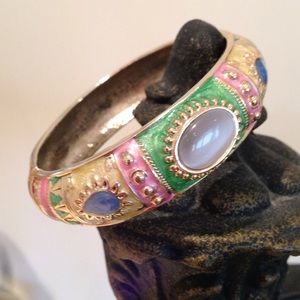 Beautiful enamel bangle bracelet w/ stone accents
