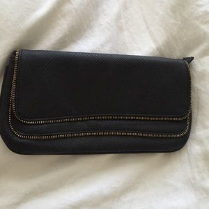 Black and gold zipper clutch bag - vegan leather