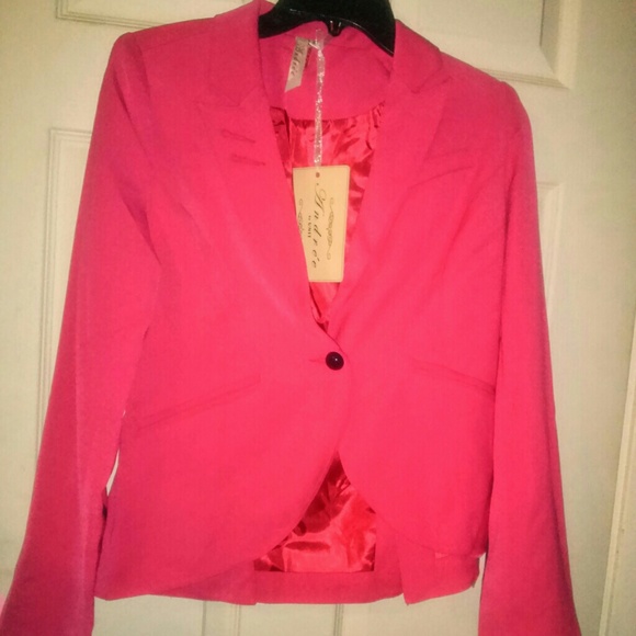 PINK LONG SLEEVE BLAZER WITH BLUE BUTTONS SZ SMALL