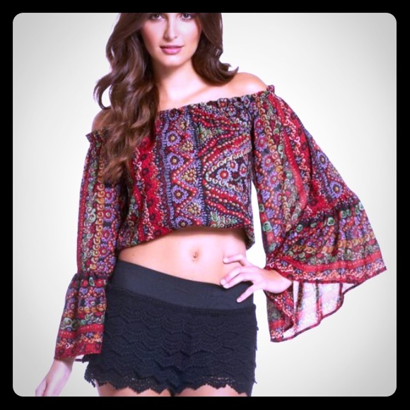 Elan international off the shoulder crop top