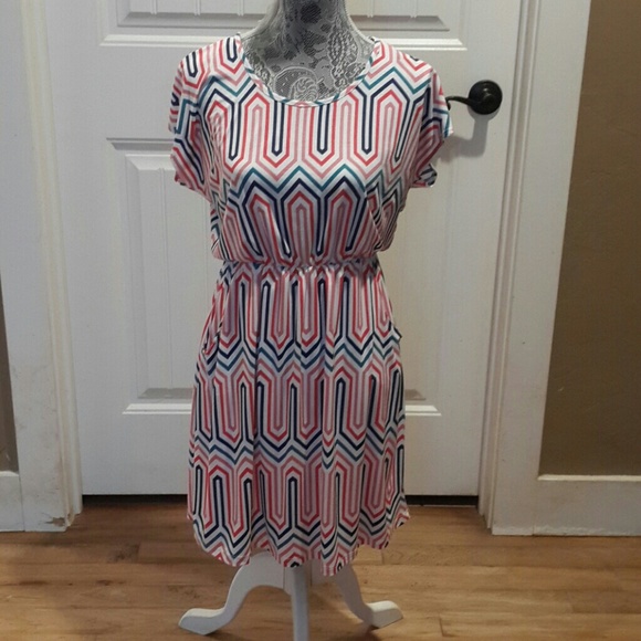 Colorful geometric dress. Bottom half is lined.