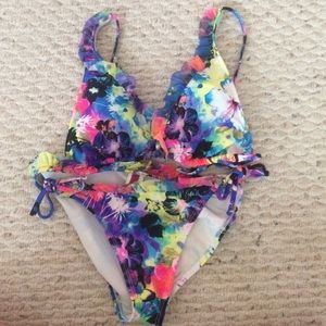 bright flowery bathing suit