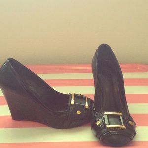 Tory Burch wedge heels!  Black leather size 5.5