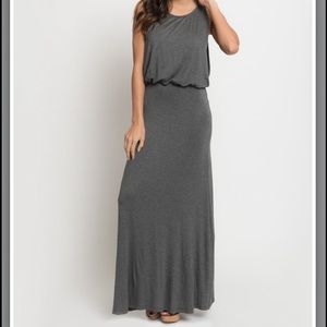 Caralase Charcoal Blouson Draped Maxi Dress
