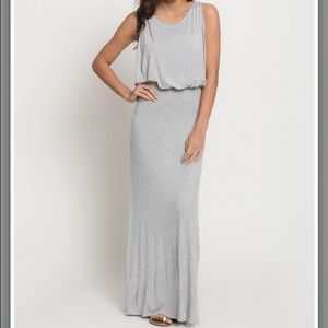 Caralase Heather Grey Blouson Draped Maxi Dress