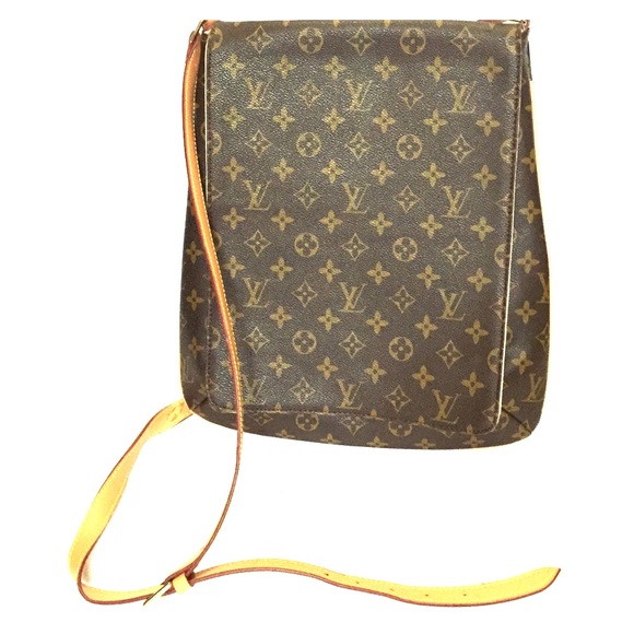 Louis Vuitton leather messenger bag.