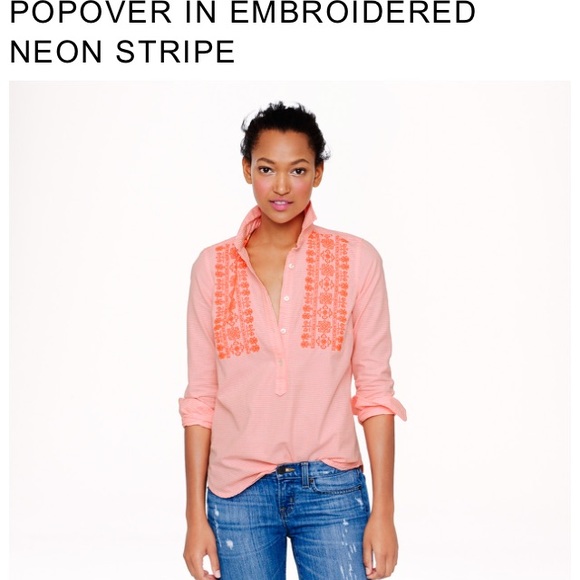 JCREW Popover in Embroidered Neon Stripe (4)