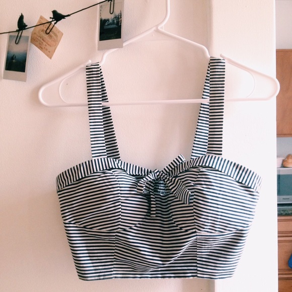 RESERVED White and Navy Striped Bra Top