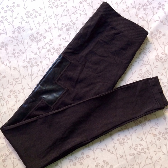 Material Girl Pants - Faux Leather Cross Black Leggings Size XS