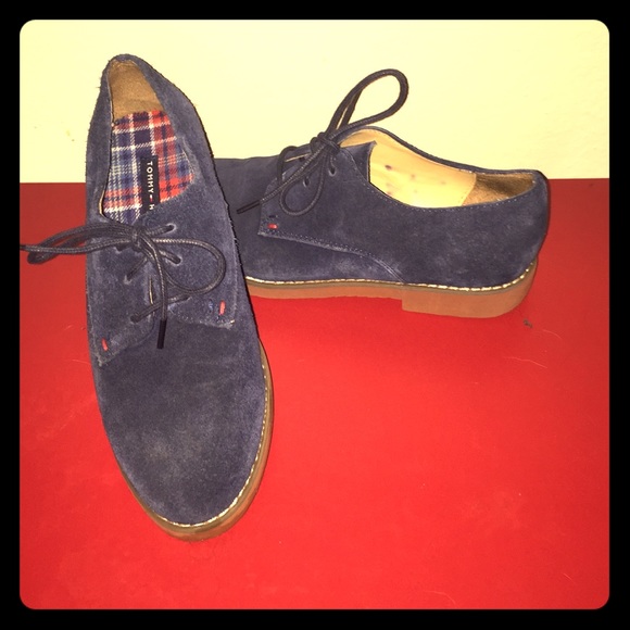 Blue suede oxfords