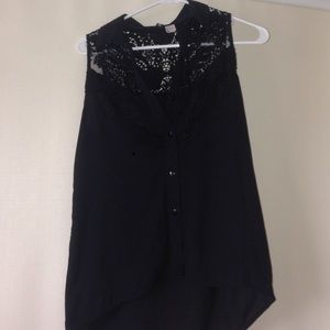 Black sheer tank with lace detail