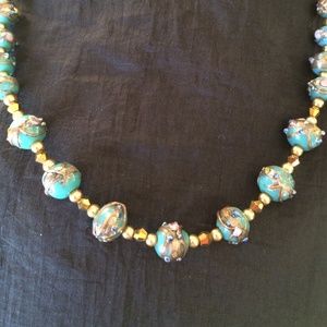 Aqua Glass Blown Beaded necklace.