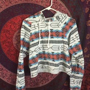 Tribal Print Cropped Hoodie