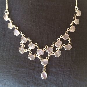 Silver, Clear Stone Chandelier Necklace.