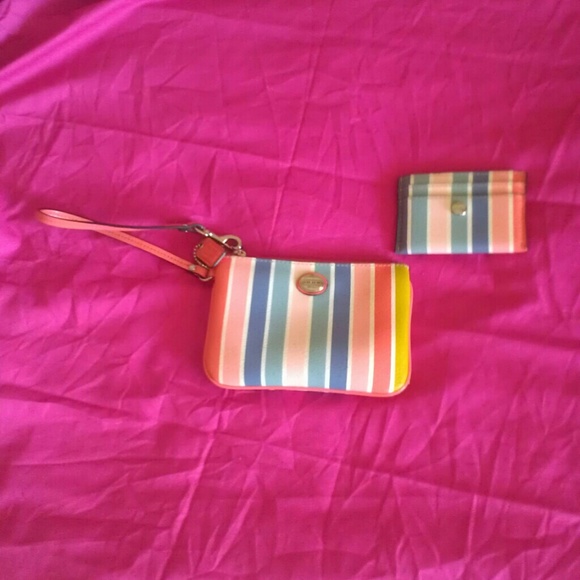 Coach Peyton multi stripe wristlet and card holder