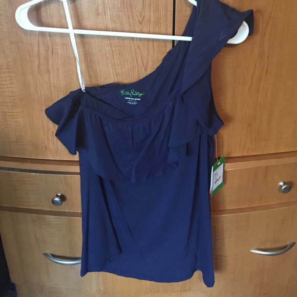 Lilly Pulitzer Tops - Lilly Pulitzer navy off the shoulder t shirt