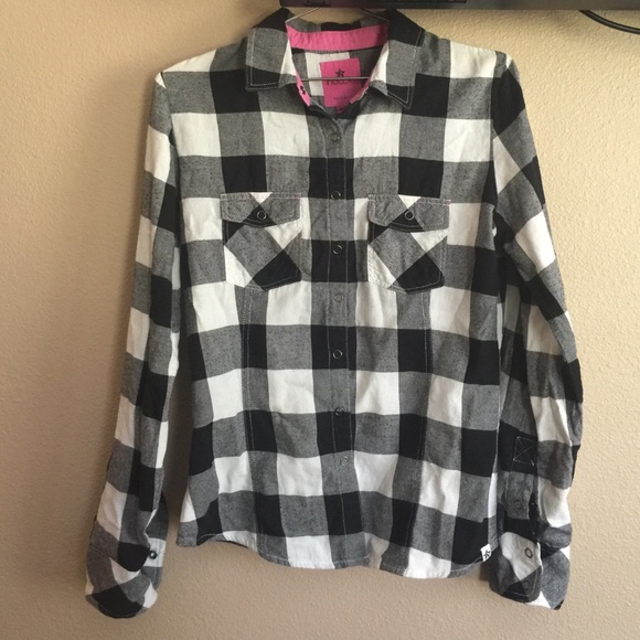 Black and White Plaid Flannel with Pink Trim