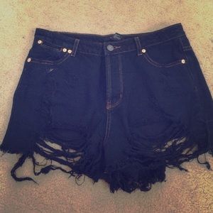 Black high wasted destroyed jean shorts