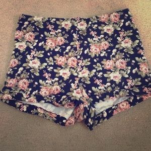Black floral print high waisted shorts