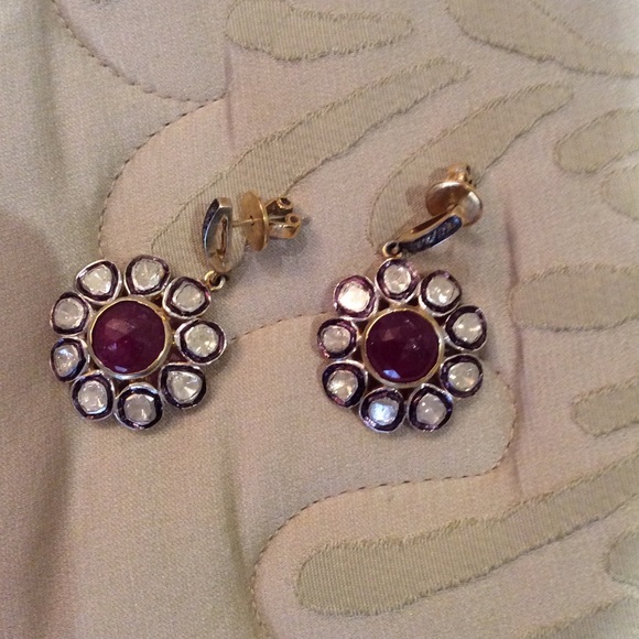 SOLD❗️❗️❗️Diamond and Ruby Earrings - Picture 2 of 3