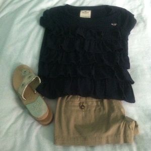 Hollister Navy Ruffle Shirt Size Small