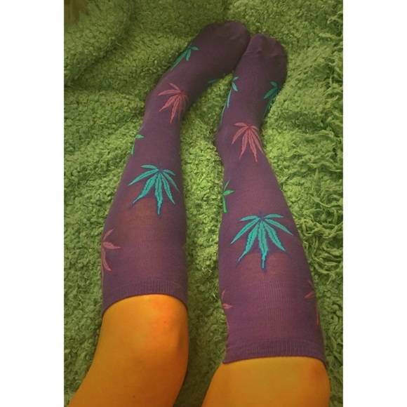 High Rise purple socks with  marijuana plants