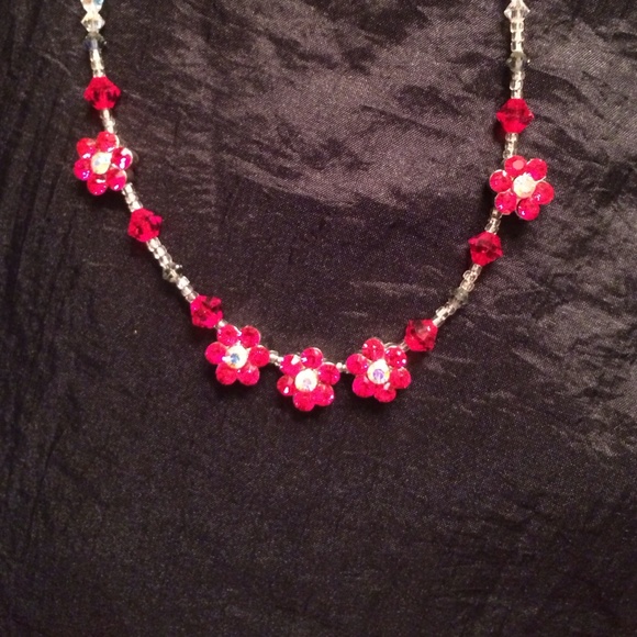 Red Rhinestone Flower Necklace