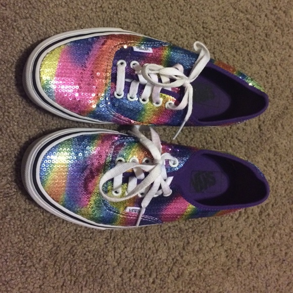 Rainbow Sequin True White Vans