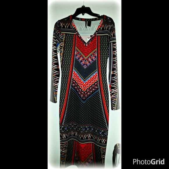 Multi color spandex bodycon midi dress