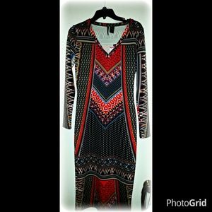 Multi color spandex bodycon midi dress