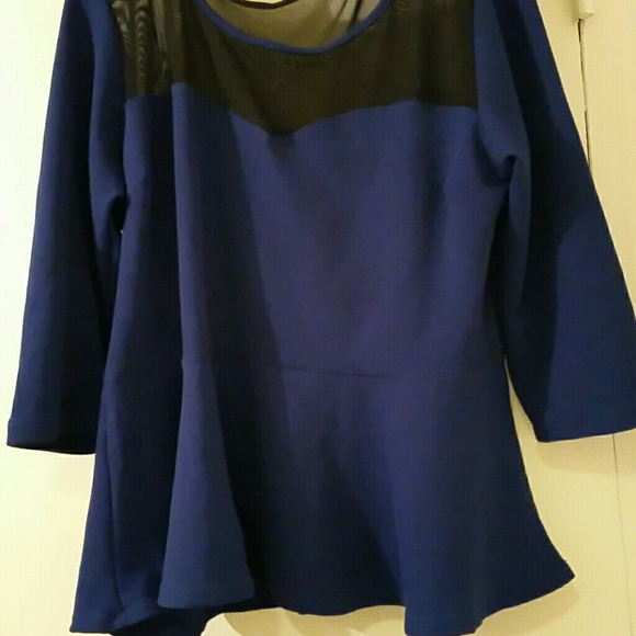Cute Blue Peplum Top with Black Mesh Top