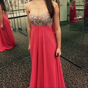 Terani Couture Strapless Coral Prom Dress