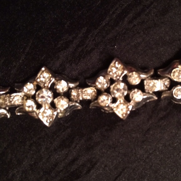 Vintage rhinestone bracelet, silver tone