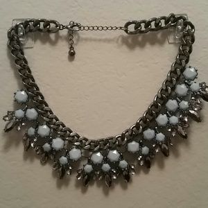 Powder Blue and Steel Colored Statement Necklace