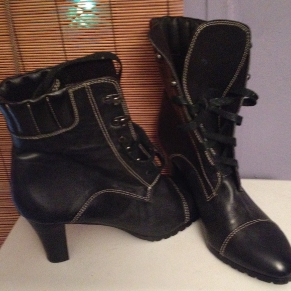 Black leather boot heels