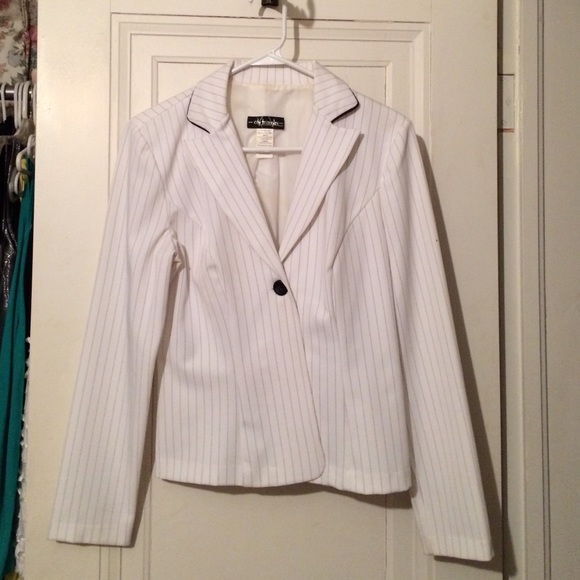 White with black pinstripe jacket
