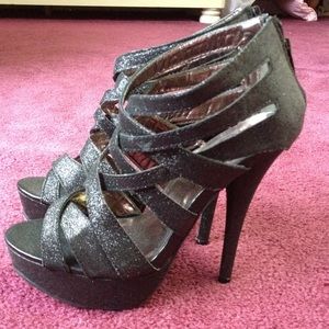 black glitter stilettos & leopard peep toe BUNDLE