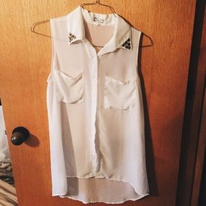 Sheer White Pacsun Highlow Top w/ Studs