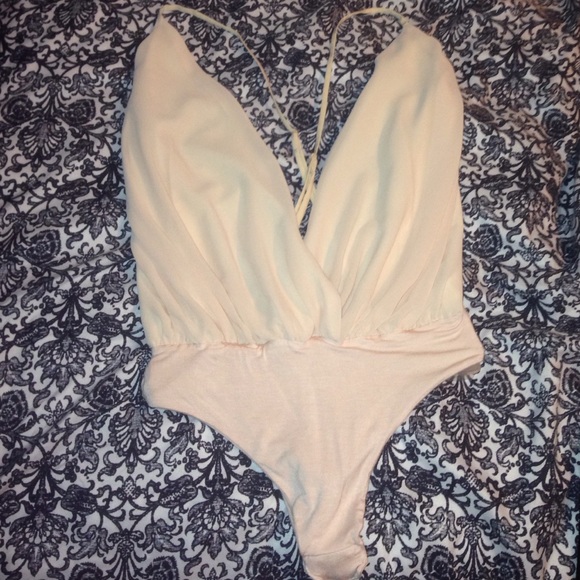 one piece, open back, low plunge neckline!!