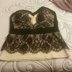 Tan tube top with lace overlay