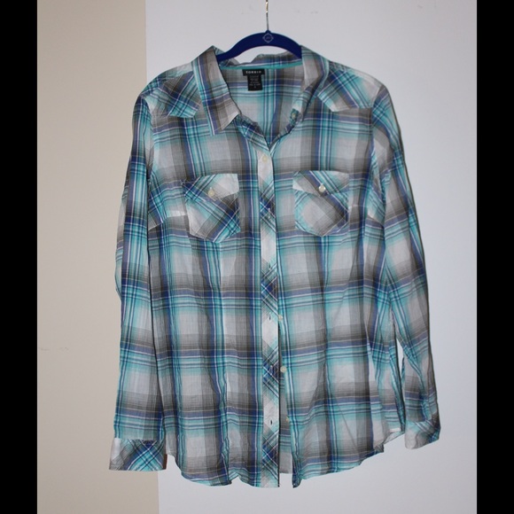 Blue Plaid Button-front Shirt *Spring Layering*